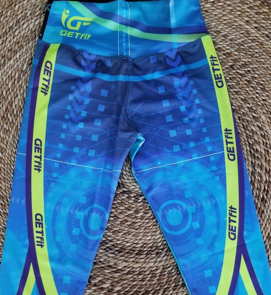 Blue & yellow active leggings (capri length)
